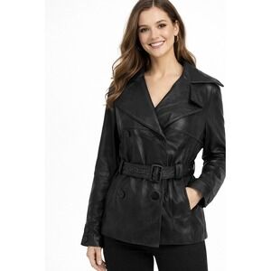 Express Avenue De L'opera Leather Belted Moto Jacket Thinsulate Y2K Black S